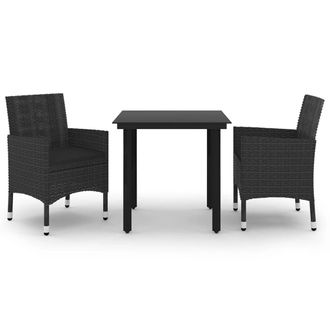 vidaXL Set Comedor De Jard&iacute;n 3 Pzas Y Cojines Rat&aacute;n Sint&eacute;tico Y Vidrio Vidaxl