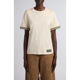 Moncler Knit Cuff Cotton T-Shirt in Beige at Nordstrom, Size X-Small