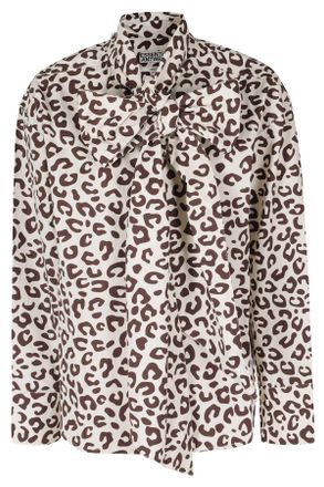 Essentiel Brown Leopard Print Cotton Pussy Bow Collar Shirt