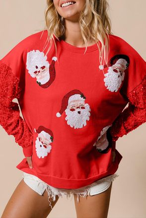 Azura Exchange Womens Sequin Santa Claus Christmas Sweater - Red - Size Medium