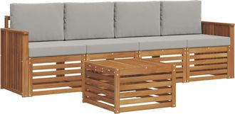 vidaXL Conjunto De Sof&aacute;s De Exterior 5 Uds. Gris Natural Y Claro Vidaxl