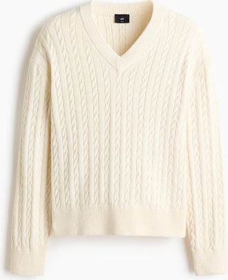 H&M Zopfpullover in Regular Fit - Weiss