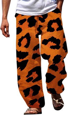 Generic Mens Hippie Trousers - Leopard Print, Harem Pants Mens Japanese Casual 3D Print Trousers Drawstring Pockets Comfortable Lightweight Track Pants Mens L