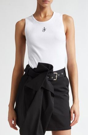 J.W.Anderson Embroidered Anchor Stretch Cotton Tank in White at Nordstrom, Size Xx-Small