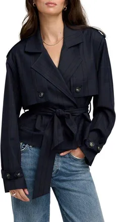 Favorite Daughter The Cropped Charles Plaid Trench Coat in Midnight Plaid at Nordstrom, Size X-Large