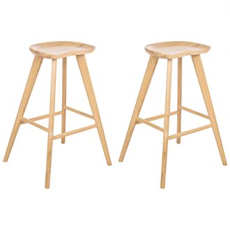 Beliani Conjunto De 2 Taburetes De Bar De Madera De Caucho Estilo Retro Cocina Comedor Marr&oacute;n Claro Cando