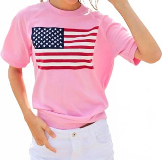 Shiraleah Flag Lightweight Short Sleeve Sweatshirt In Pink