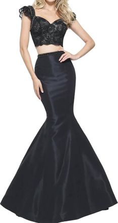 Sherri Hill Two-Piece Taffeta Prom Dress In Black
