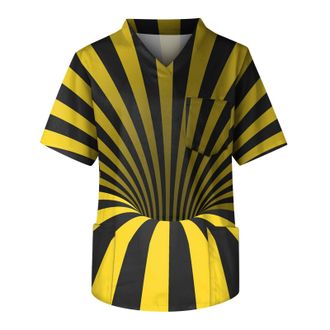 Generic Stretch Mens Scrubs Tunic Top Breathable Medical Scrubs Blue Tunic Uniform for Carers Funny 3D Print V Neck Short Sleeve Scrub Tops with 3 Pockets Scr