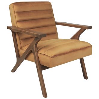 Beliani Sill&oacute;n De Estilo Retro Fabricado En Terciopelo Con Patas De Madera En Color Marr&oacute;n Kisa