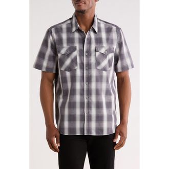 Frye Plaid Short Sleeve Dobby Button-Up Shirt in Grey at Nordstrom Rack, Size X-Large
