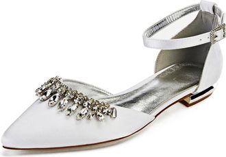 Generic Bridal Flats Womens Pointed Toe Wedding Flats Evening Prom Party Dress Shoes 2Cm,Ivory,10 UK