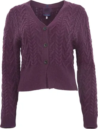 Lords of Harlech Samantha Cashmere Blend Cable Knit Cardigan Sweater in Plum at Nordstrom, Size X-Large