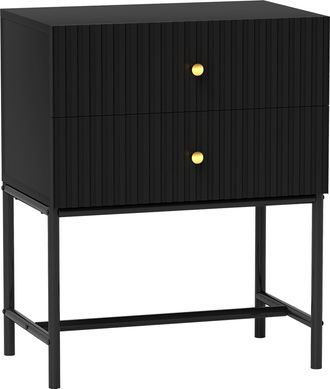HOMCOM Modern Bedside Table with 2 Drawers for Bedroom - White - Black | TJ Hughes