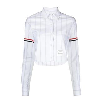 Thom Browne Overhemden, Dames, Wit, S, Katoen, Gestreepte Geknipte Overhemd