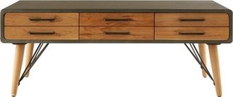 Premier Housewares Coffee Table Six Drawers Living Room Table Fir Wood Veneer Low Coffee Table Modern Living Room Retro Coffee Table w120 x d60 x