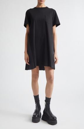 sacai Cotton Jersey & Nylon Twill Dress in Black at Nordstrom, Size 4