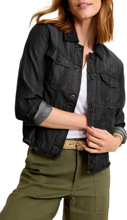 Tommy Bahama Fray Hem Chambray Crop Jacket in Black Wash at Nordstrom, Size X-Large