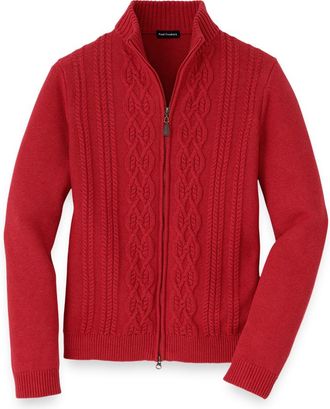 Paul Fredrick Cotton Cable Full Zip Mock Neck Sweater