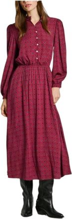 Pepe Jeans London Elegante Bloemenjurk met Ruches - Dames - Shirt Kleedjes - Rood - XS - Kleedjes