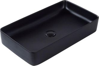 Beliani Lavabo Sobre Encimera Ba&ntilde;o Cl&aacute;sico Cer&aacute;mica Negro Acabado Mate Rectangular 61 X 35 Cm Ulua