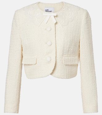 Self Portrait Lace-trimmed boucl&eacute; jacket