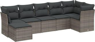 vidaXL Vidaxl - Set De Sof&aacute;s De Jard&iacute;n 7 Piezas Con Cojines Rat&aacute;n Pe Gris