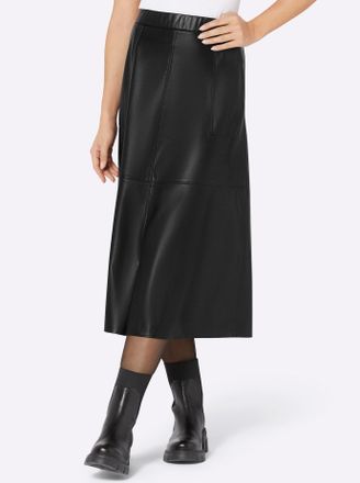 Cr&eacute;ation L Lederimitatrock CREATION L, Damen, Gr. 36, schwarz, 100% Polyester, unifarben, wadenlang, R&ouml;cke Lederimitatrock