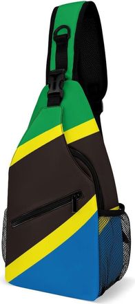 Generic Tanzania Flag Mens Shoulder Bags Sling Crossbody Backpack Travel Hiking Chest Bag with Small Side 38x20cm