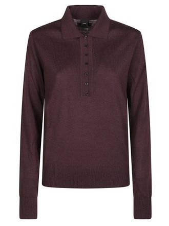 Pinko Vaduz Long Sleeve Wool-Blend Polo Shirt