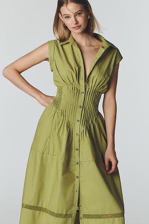 Maeve 100% Cotton Waisted Midi Shirt Dress