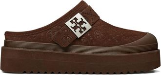 Tory Burch mellow shearling platform mules - women - Suede/Lamb Shearling/Steel/Rubber - 8.5 - Brown