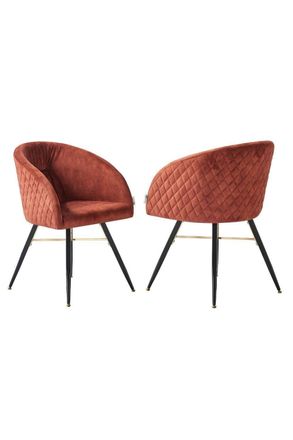 Life Interiors Set of 2 Vittorio Velvet Dining Chairs with Black Metal Legs, Quilted Design Modern Accent Chair in Wine