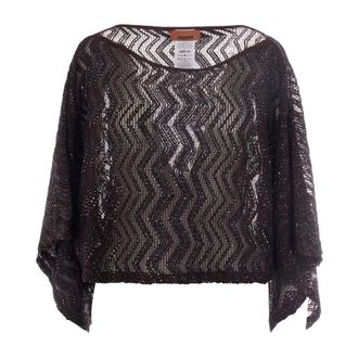 Missoni Round-neck Knitwear, female, Brown, Size: S Zigzag Mesh Top
