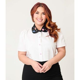 Unique Vintage Plus Size 1940s Collared Blouse in White W/Black Collar at Nordstrom, Size 3X