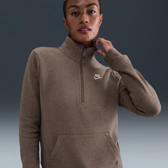 Nike Womens Nike Sportswear Club Fleece 1/2-Zip Sweatshirt in Brown | DQ5838-214