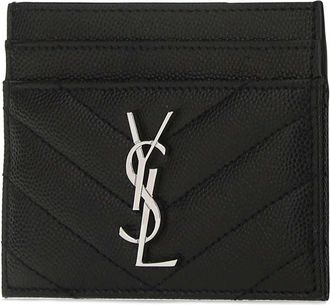 Saint Laurent Womens Black Leather Card Holder 1000 Portafogli Wallet
