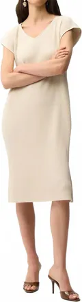 Joseph Ribkoff Pleated V-Neck Midi Shift Dress In Moonstone