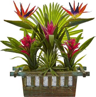 Nearly Natural Bird Of Paradise & Bromeliad In Planter