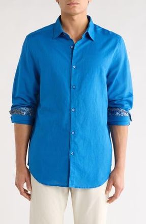 Robert Graham Davis Linen Blend Button Up Shirt in Blue at Nordstrom Rack, Size Xx-Large
