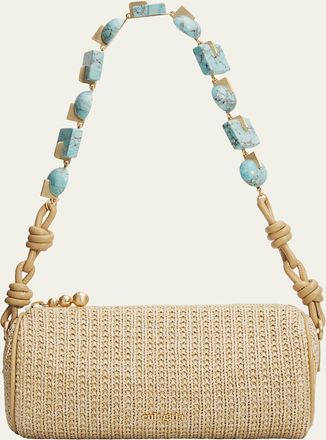 Cult Gaia Zozina Stone-Embellished Raffia Shoulder Bag