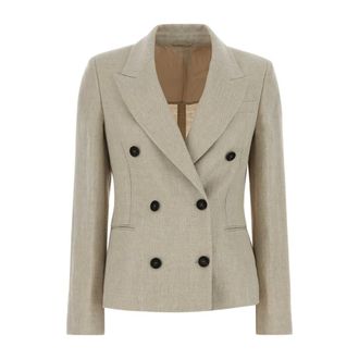 Brunello Cucinelli Melange Sand Linen Blend Blazer - female - Brunello Cucinelli - Blazers - Beige - L - Jackets