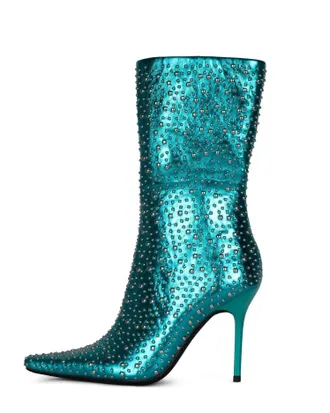 Jeffrey Campbell Iconic-E Stiletto Boot In Teal Silver Metallic