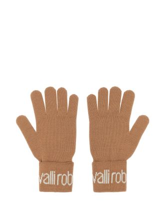 Roberto Cavalli Handschoenen van wolblend met logo - Bruin
