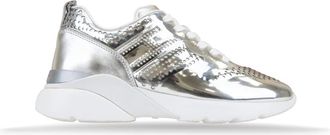 Hogan Gelamineerde leren vetersneakers - Dames - Sneakers - Grijs - 36 EU - Leer - Schoenen
