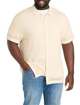 Lucky Brand Big & Tall Crochet Button-Up Sweater in Whitecap at Nordstrom, Size 4X Big