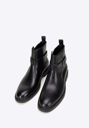 Wittchen Heren Leren Chelsea Boots met Gesp, Zwart, Natuurlijk Leer