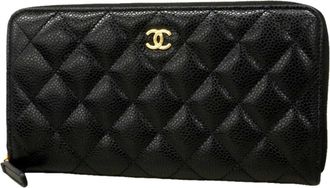 Chanel Black Grained Calfskin Long Wallet (Bi-Fold) (Pre-Owned)