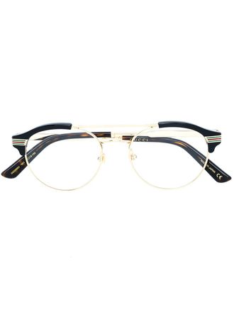 Gucci Web round glasses - unisex - Metal/Acetate - 51 - Metallic