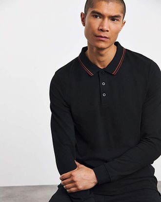 Jacamo Long Sleeve Tipped Polo